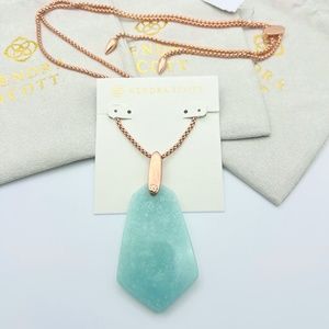 Kendra Scott Cam Amazonite Long Pendant Necklace in Rose Gold